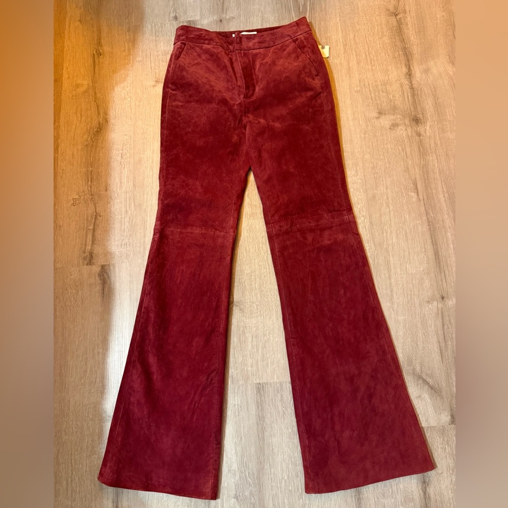 Anthropologie Burgundy Suede Flare Pants - NWT - Picture 4 of 13